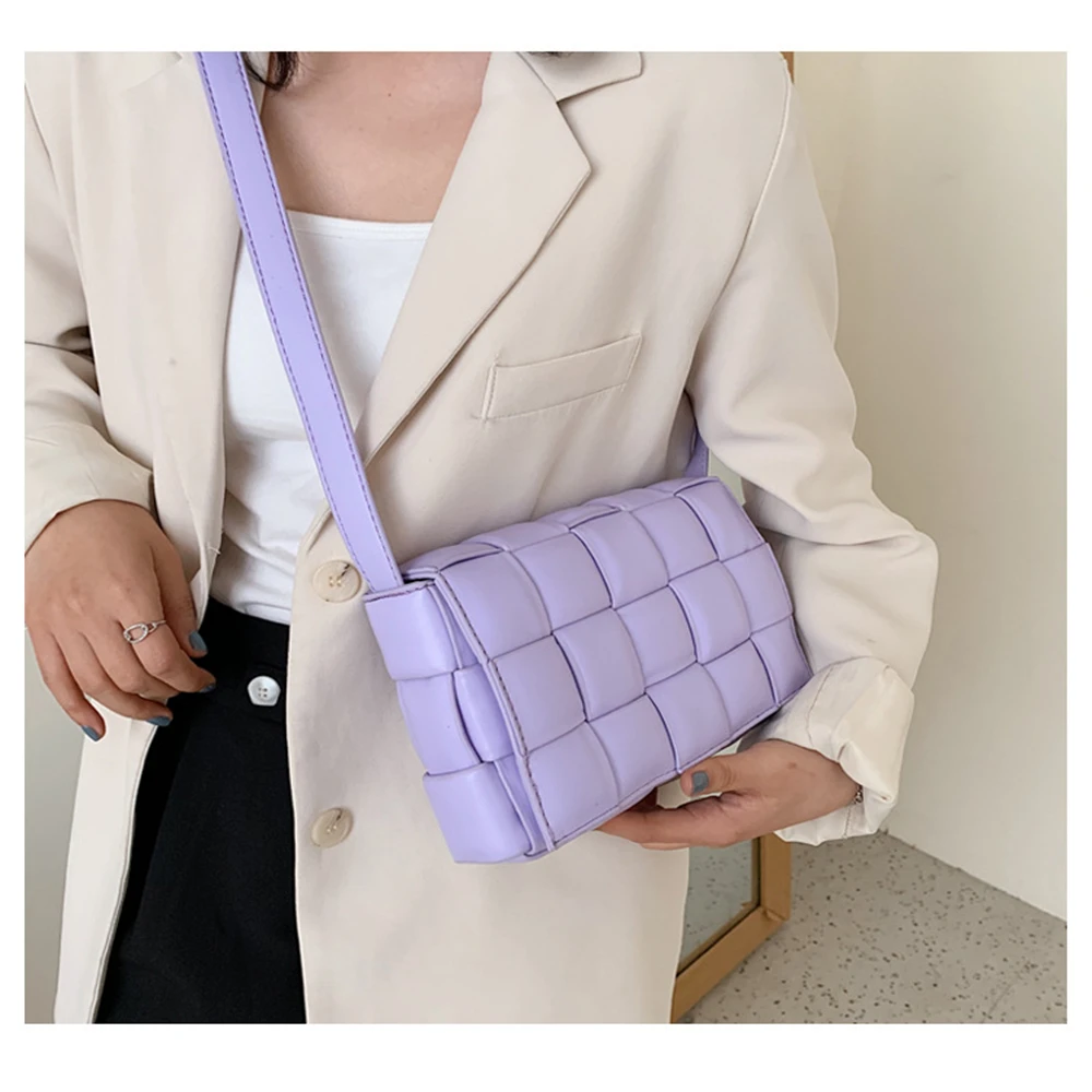 

Plaid Woven Small Square Bag Solid Color PU Crossbody Bag for Women Female Women's Bags 2020 Shoulder Flap Lady Bolsa Feminina