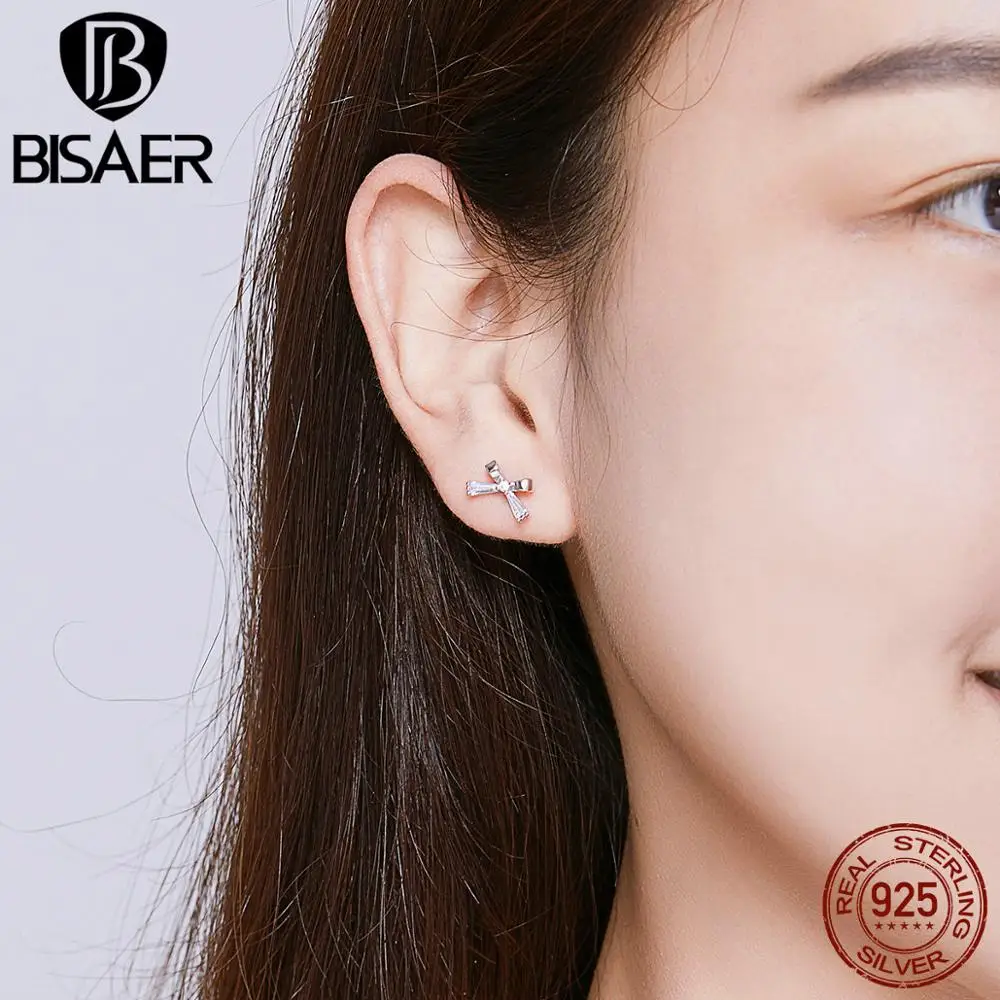 BISAER, 925 пробы, серебряные, крошечные, милые, с бантом, корейские сережки-шпильки, серьги для женщин, для свадебной вечеринки, модные аксессуары, GAE227