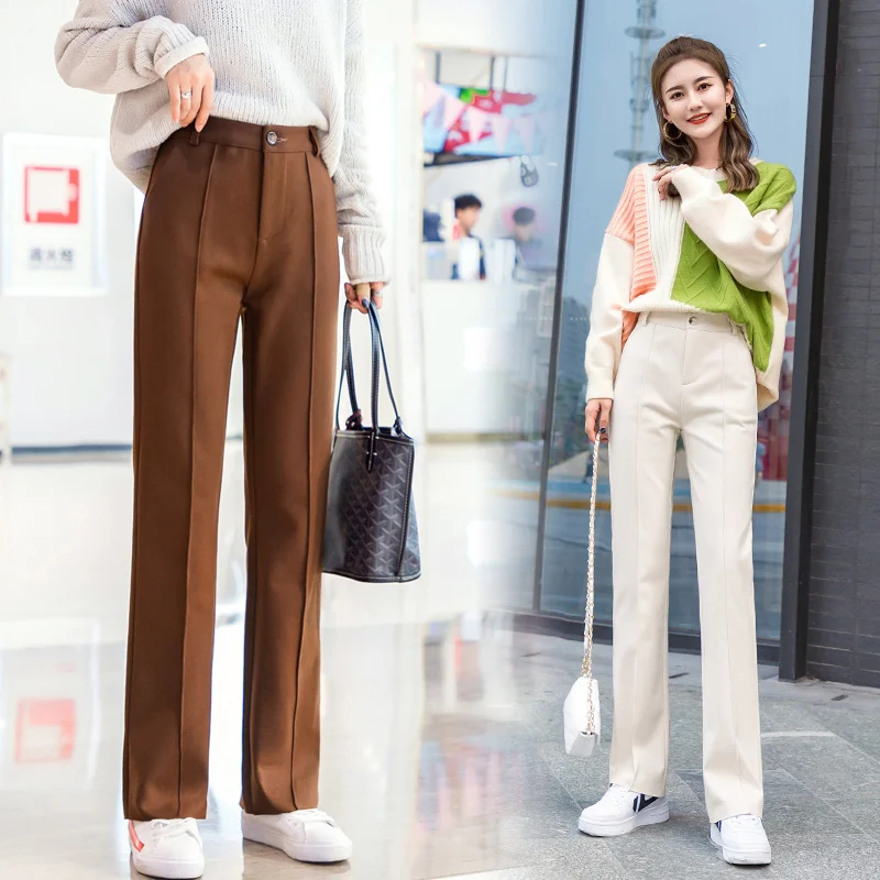 Женские шерстяные брюки с широкими штанинами новые модные плотные теплые