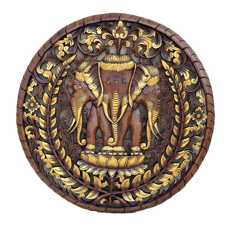 

Thai elephant carved board Southeast Asian style living room hotel club wall decoration wood carving handmade teak wall hanging