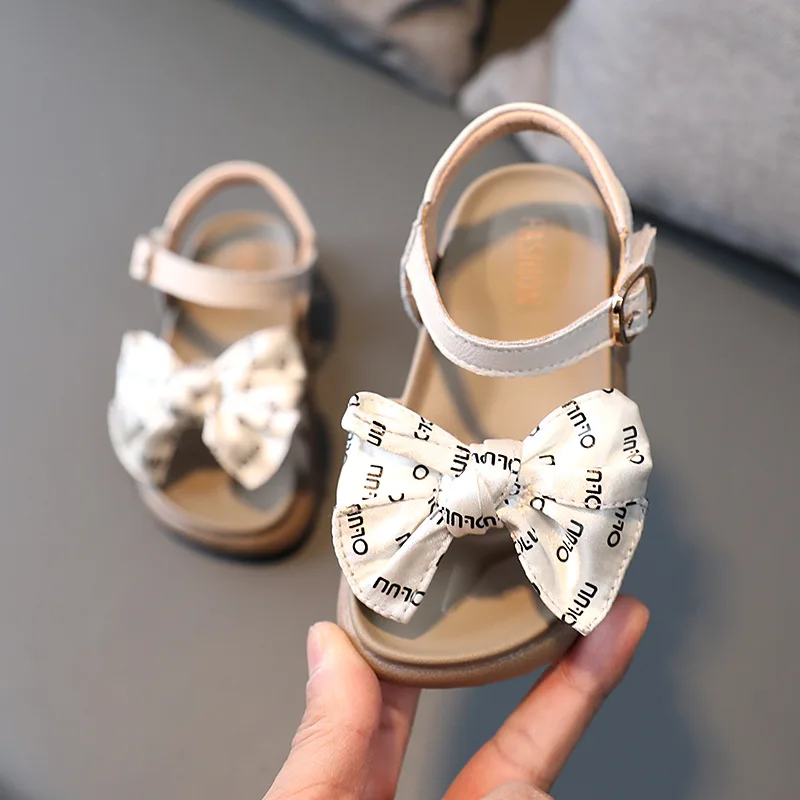 

Girls Sandals 2021 Summer New Girls Fashion Soft Bottom Bow Princess Sandals Korean Baby Girl Flats Shoes