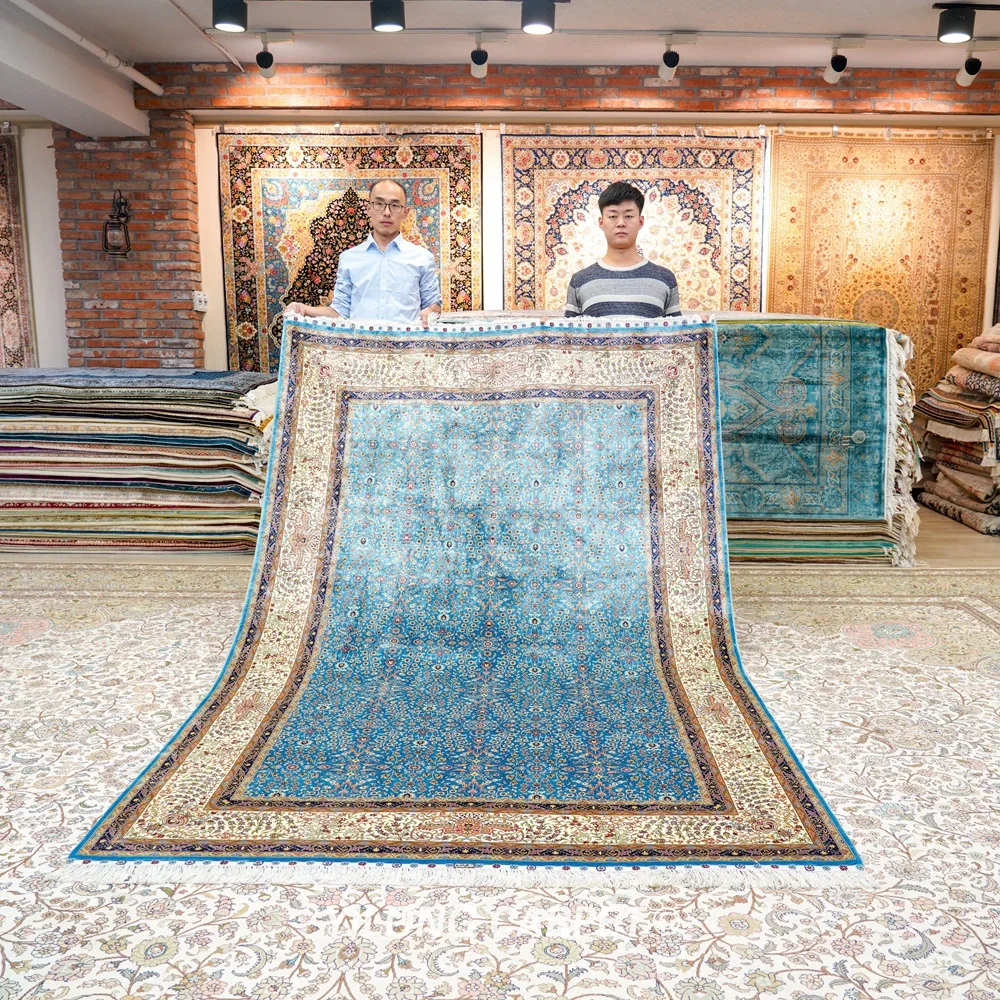 Yilong 6 'x 9' турецкие шелковые Коврики ручной работы синие традиционные