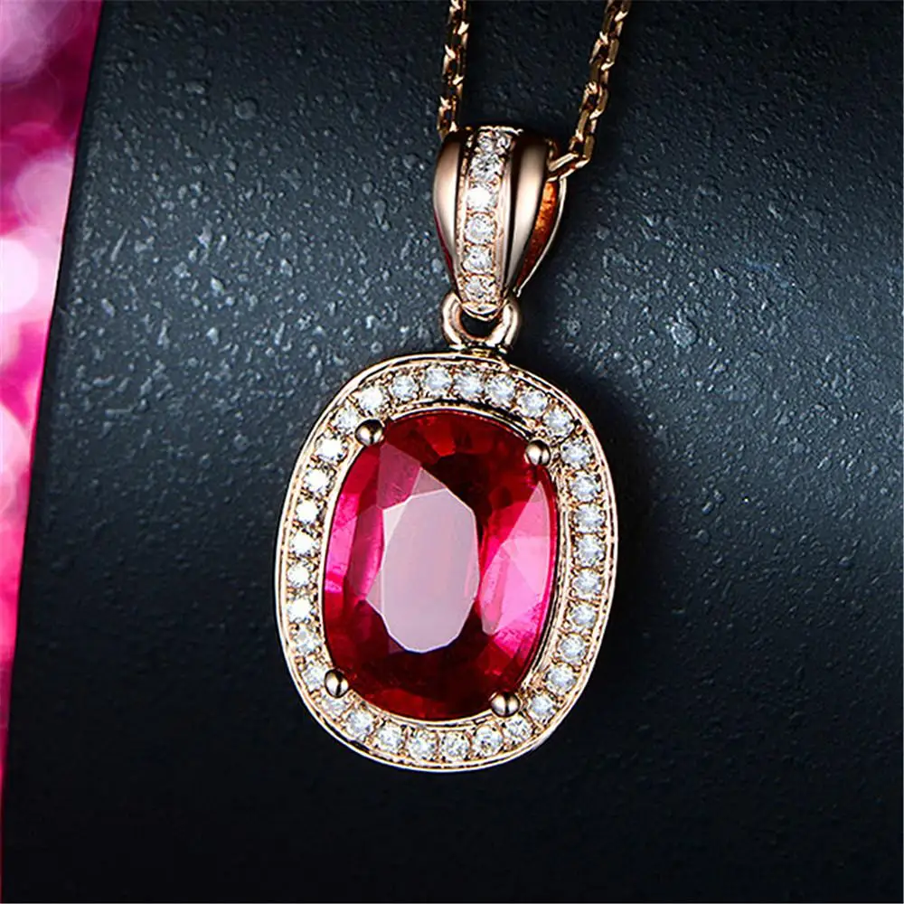 

Small Ruby gemstones red crystal pendant necklaces for women zircon diamonds jewelry 14k rose gold color bijoux birthday gifts
