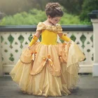 Желтое карнавальное платье на Хэллоуин для детей на день рождения принцессы 2 Детские платья для девочек Новогодняя вечеринка Косплей Одежда для девочек