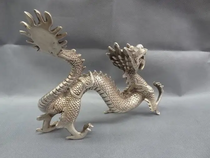 Медная Статуя 12 &quotКитайский серебряный Зодиак миф чудовище Статуэтка Богатство