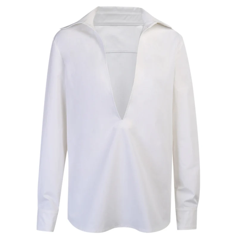 

Blouses Woman Turn-down Collar Long Sleeve Sexy Fashion Women's Shirt Costume Casual Autumn Elegant White Streetwear