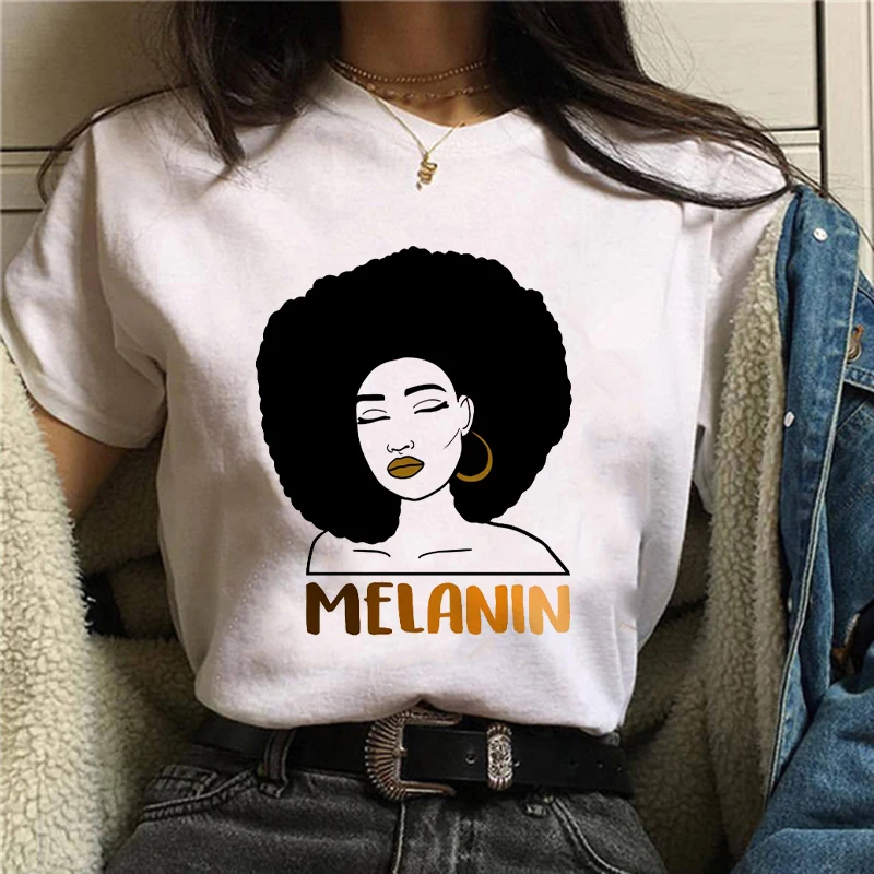 

Kawaii Melanin T Shirt Women Funny Black African Curly Hair Girl Graphic Tees Vogue Cartoon T-shirt Aesthetic Tshirt Female