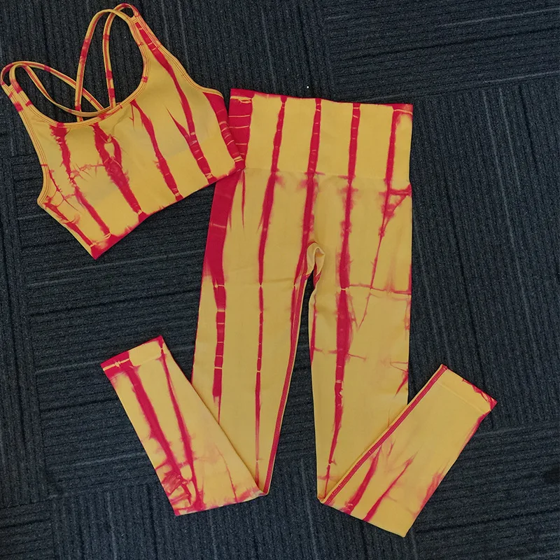 

NORMOV Women Sets Summer Backless Bras And Workout Push Up High Waist Leggings Suit Fitness Tie Dye Sets Female Breathable