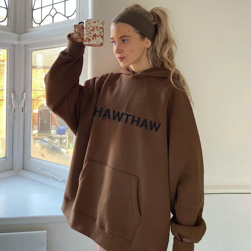 

Kywommnz Loose Hooded Casual Letter Printed Long Sleeve Hoodie Women 2021 Autumn Plush Pullovers Top E3492