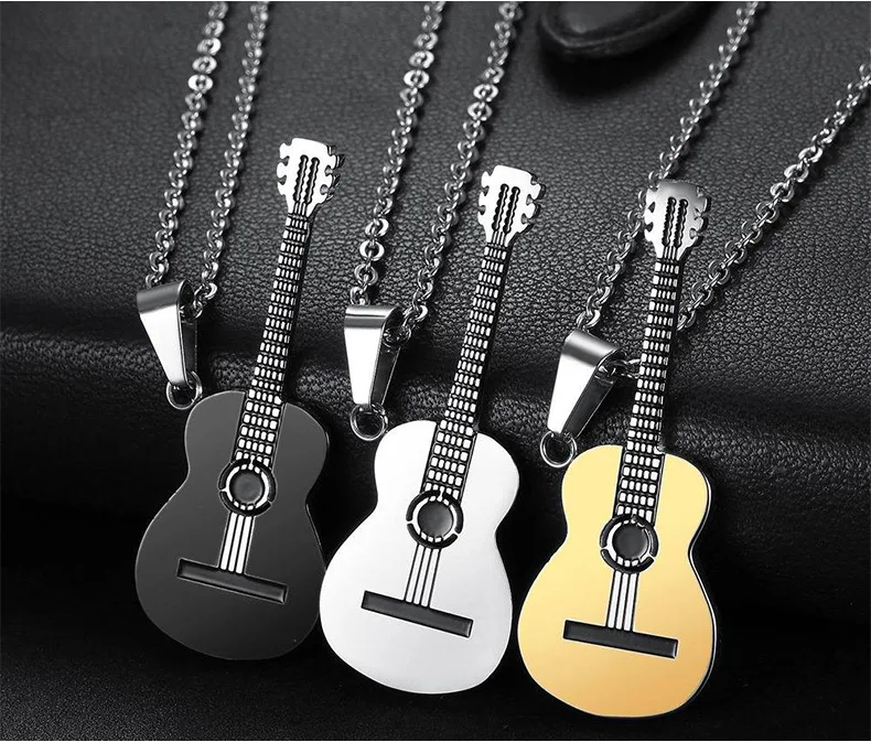 Trendy Music Guitar Necklace&ampPendant for Men Women Gold Silver Color Stainless Steel Jewelry Collier Guitare Jewellery | Украшения и