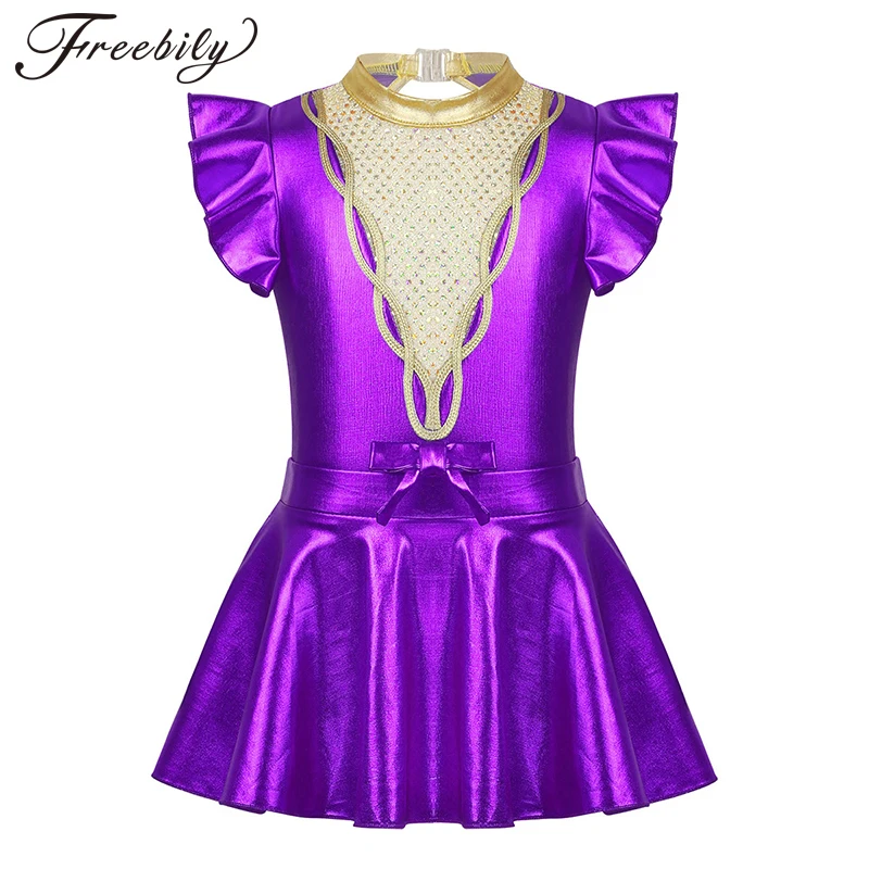 Детский гимнастический купальник с блестящими блестками и юбка комплект для