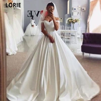 lorie simple a line wedding dresses 2020 winter satin beach bridal dress with lace up off the shoulder v neck princess gowns