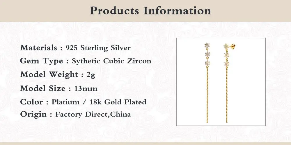 

S925 Silver Women Long Earring Pendientes Retouch Face Line Snow Chain Stud Earrings Piercing Fine Jewelry Gift