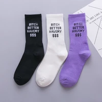3 pairs fashion letter harajuku socks unisex women men hiphop street sports black white hipster popular skateboard cotton socks