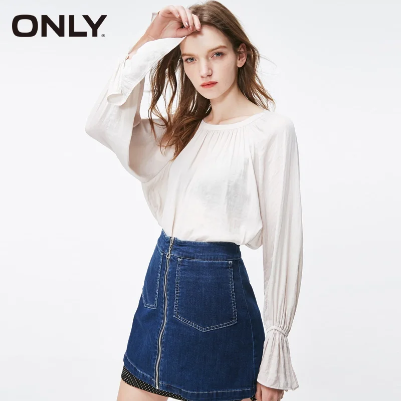 ONLY весенний свободный вырез со шнуровкой шифоновая рубашка с длинным рукавом |