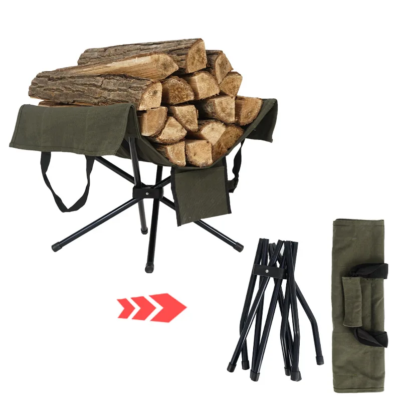 

Outdoor Portable Camping Firewood Rack Folding Storage Rack Canvas Storage Bag BBQ Camping Accessories