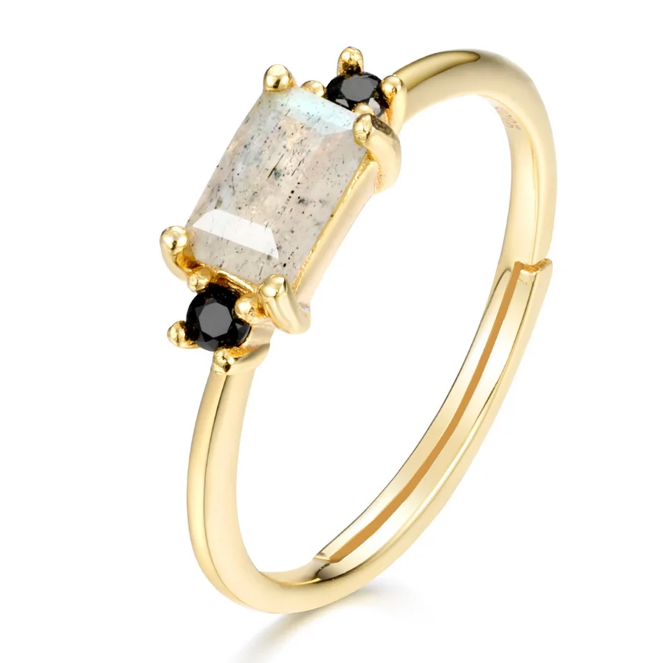 

ALLNOEL Silver 925 Jewelry Adjustable Rings for Women Natural Rose Quartz Labradorite Gemstone Femal Ring Hot Selling New