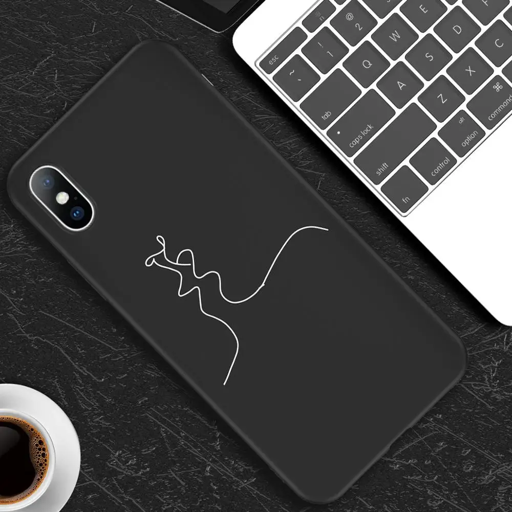 T6 Чехол для телефона для iPhone X XR XS 11 Pro Max 6 6s 7 8 Plus, абстрактное искусство, пара, любовь, сердце, рисунок, мягкий ТПУ Черный чехол - Цвет: T6