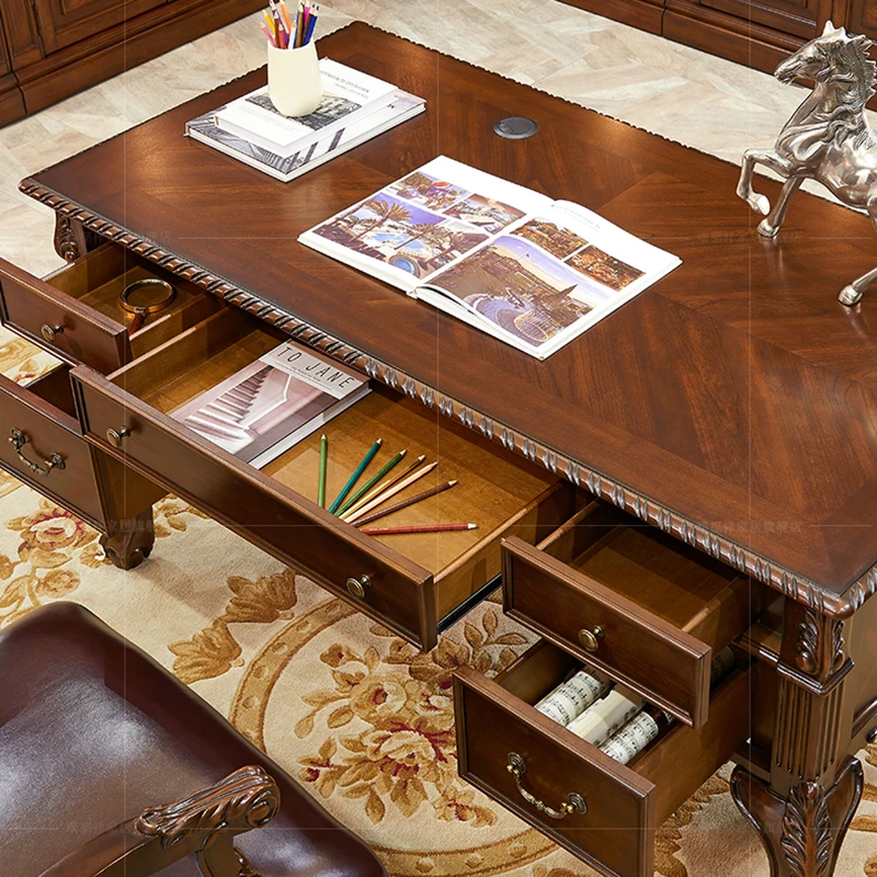 European-style Solid Wood Desk and Chair Combination 1.5m Computer American Home Writing Kids Table |