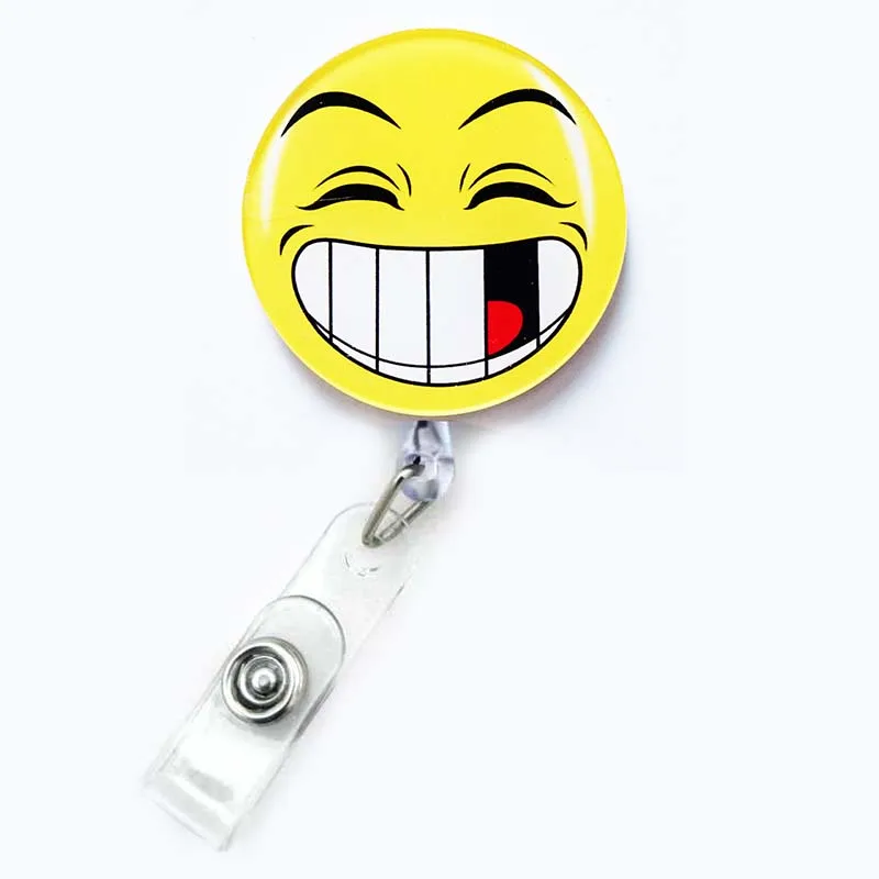 new acrylic funny smiling face 60cm retractable pull badge reel id card holder belt clip lanyard name tag card for school office free global shipping