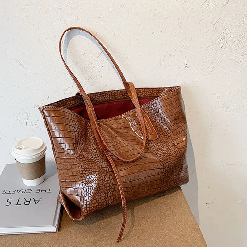 

Luxury Casual Woman Handbags Plain Crocodile Pattern PU Hand bags Women Shoulder Bag Shopping Big Capacity Ladies Handbag