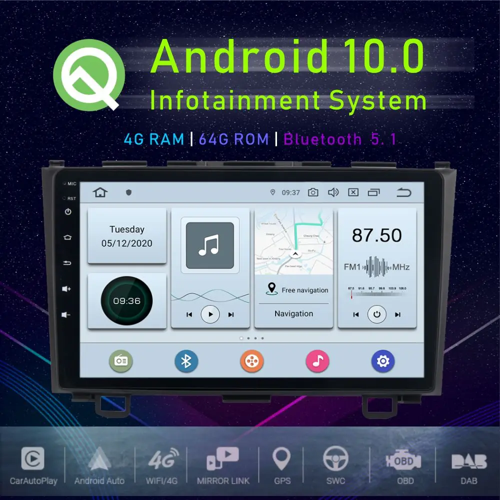 JSTMAX 9 &quotAndroid 10 0 Автомобильный GPS плеер для Honda CRV 2008 2009 2010 2011 автомобильный стерео