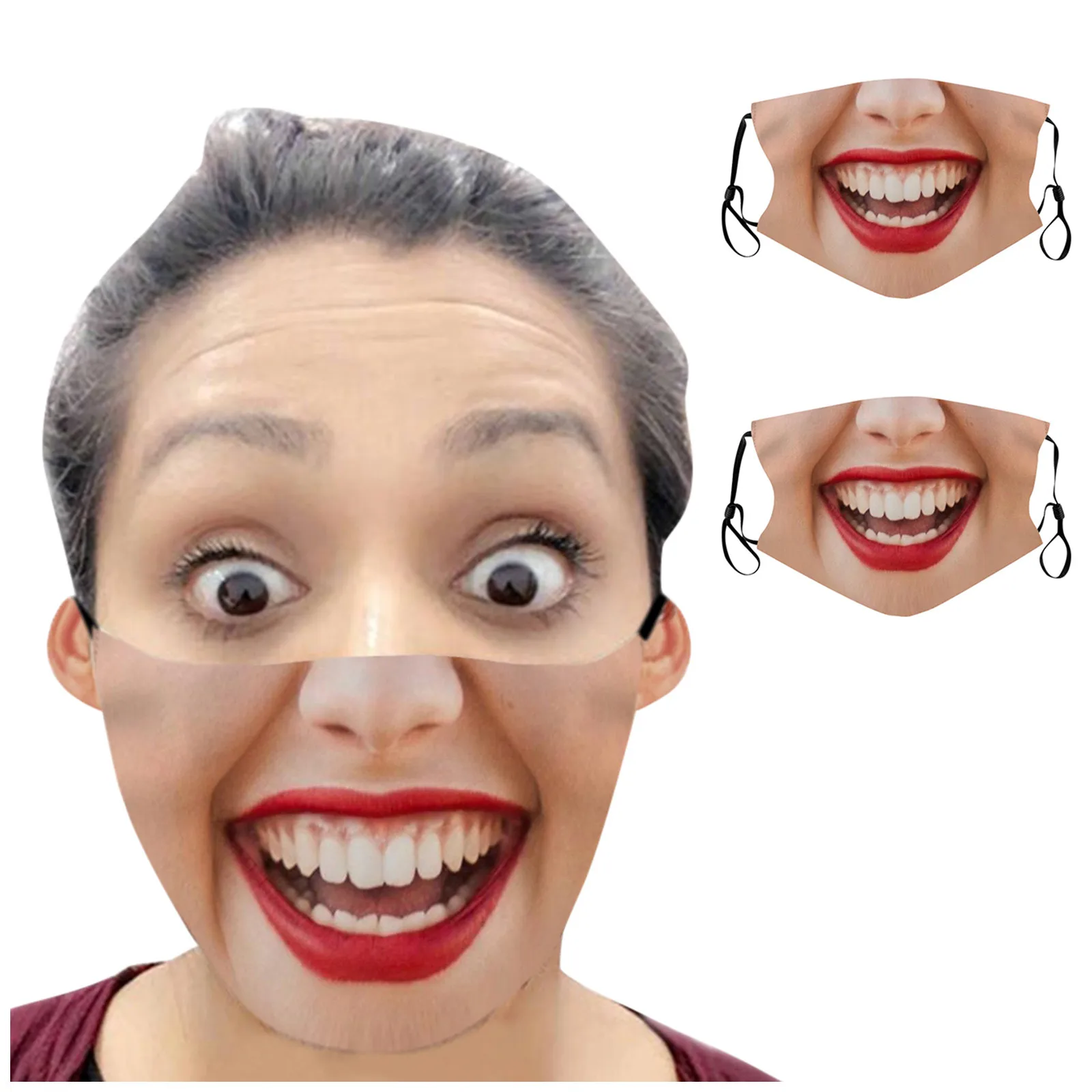 

2PCS Unisex Adult Face Printed Funny Face Outdoor Breathable Cycling Mask Outdoor Dustproof mascara facial Halloween cosplay