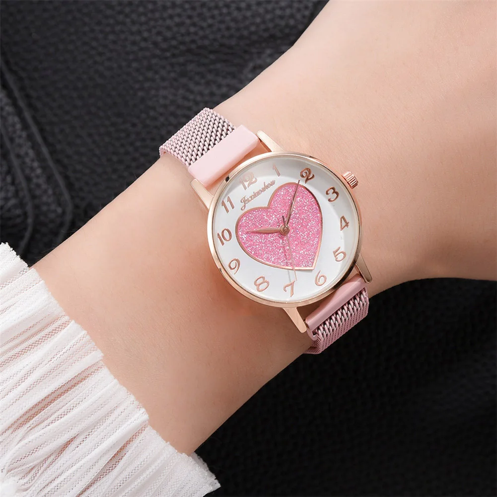Newly Fashion Quartz Watch Steel Mesh Strap Heart Pattern Round Dial Simple Casual for Women Girls | Наручные часы