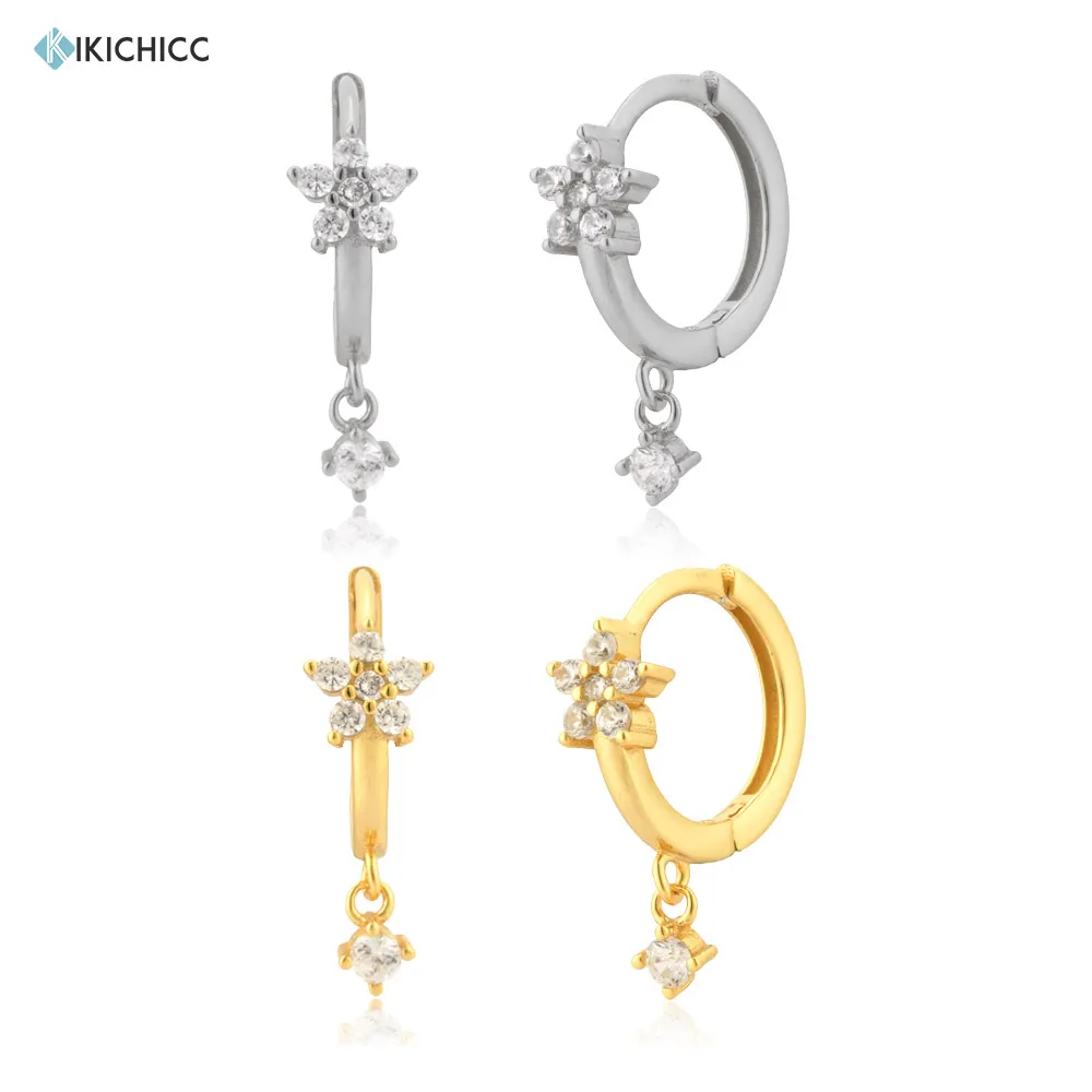 

Серьги-подвески KIKICHICC из стерлингового серебра 925 пробы, золотые, белые, прозрачные, черные, с цветами, пирсинг кольцо, серьги, ювелирные изде...