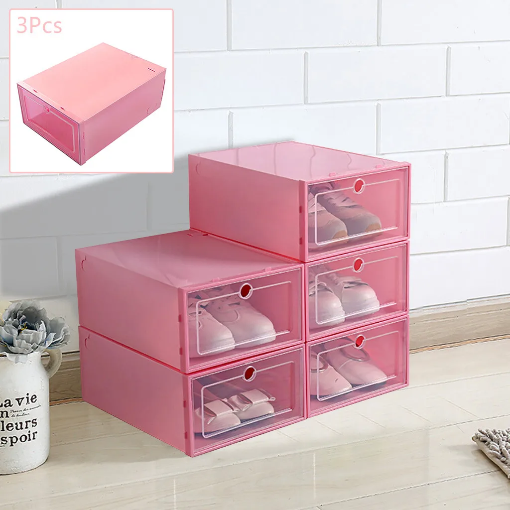 3 шт. Пластик обувной коробки Складная хорошо складируемая органайзер ящик для
