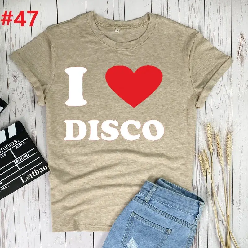 

I Love (heart) disco T-shirt Women Fashion Short Sleeve Harajuku Graphic Tee Shirt Female Casual Unisex Tops Camiseta Mujer