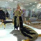 Размера плюс зеленый бархат Karakou Algerien вечерние платья с Overskirt шлейфом мусульманин Дубай Арабский Кафтан платье для выпускного вечера праздничная одежда