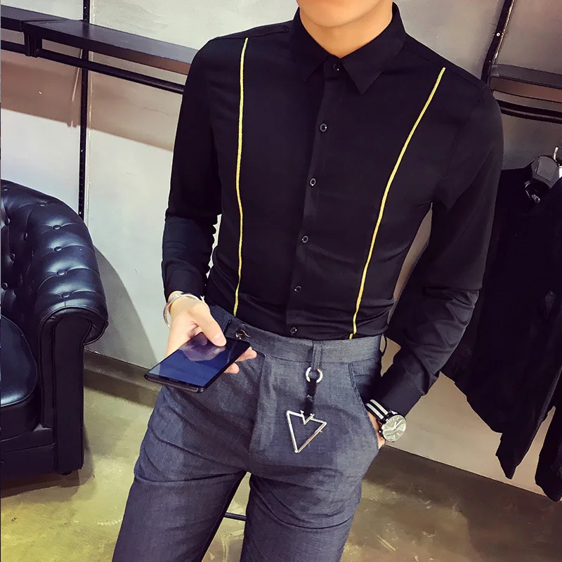 Shirts Men Dress Long Sleeve Vintage Mens Black And White Masculino Gentleman Camisa Slim Fit Masculina | Мужская одежда