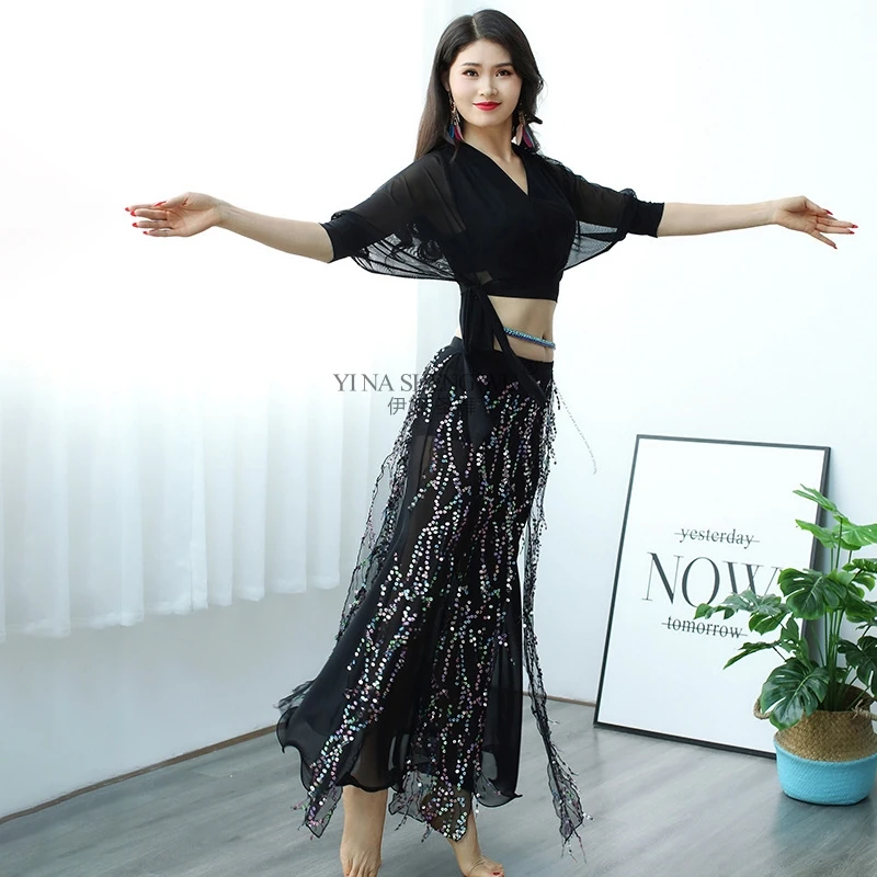 Красный черный танец живота одежда для упражнений модальный сетчатый топ с