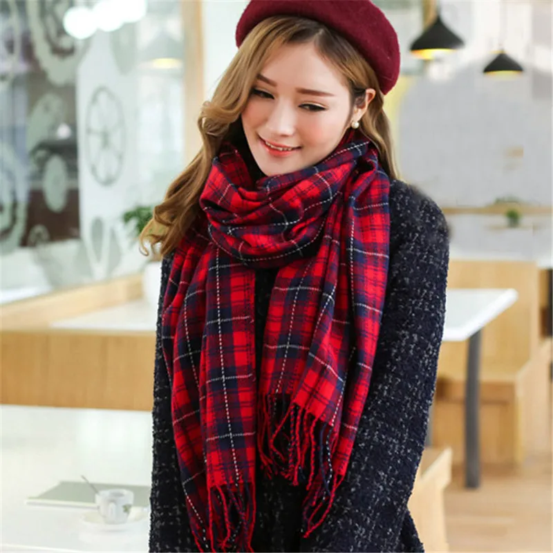 4 Fashion Women's Winter Stole Plaid Scarves ladies Cashmere Scarf long wool pashmina femme foulard female winter neck scarf - Цвет: 4