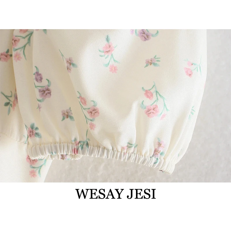 

WESAY JESI Women's Clothing 2021 Za Fashion Dress Woman Floral Print Long Party Dresses Puff Sleeve High Slit Vintage Sundress