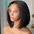 Короткий парик из человеческих волос, короткие человеческие волосы на шнуровке спереди, парики для чернокожих женщин, отбеленные узлы, естественный черный 150