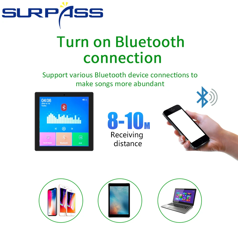 Сенсорный экран настенный усилитель Bluetooth FM 4*20 Вт HiFi стерео звук сабвуфер аудио PA