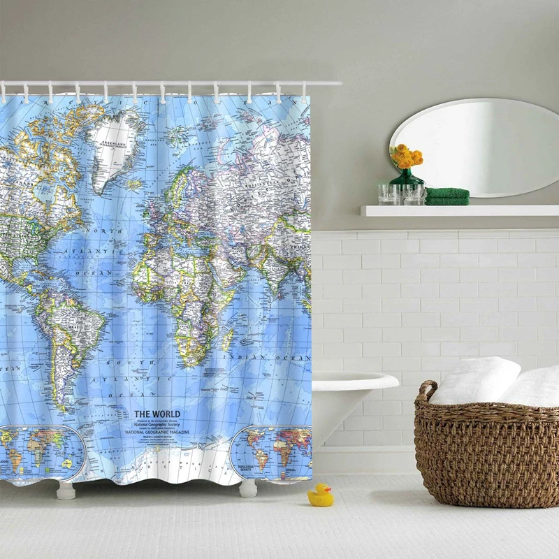 

Shower Curtains Bathroom Curtains Waterproof Polyester World Map Polyester High Quality Washable Bath Decor With Hooks