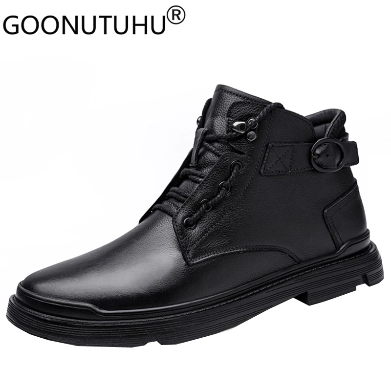 2022 Style Men's Winter Boots Military Casual Genuine Leather Shoes Male Black Plush Warm Snow Boot Man Anmy Ankle Boots For Men