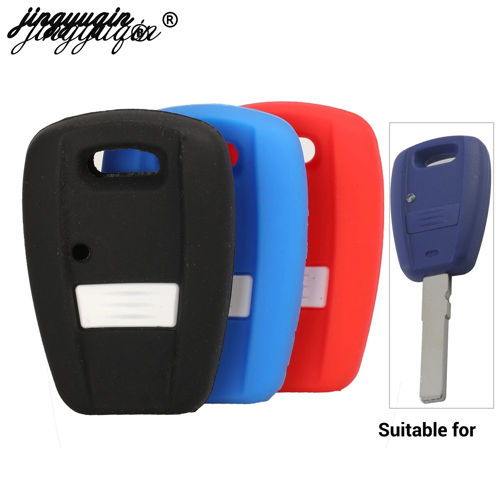 

jingyuqin Soft Rubber Car Key Case Silicone Key Cover for Fiat punto stilo 500 ducato bravo panda auto key blank transponder key