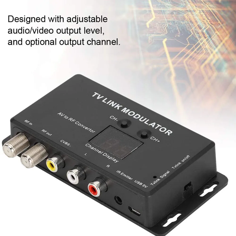 UHF 21 ~ 69 PAL/NTSC модулятор AV к RF преобразователь ИК-расширитель с 21-канальным дисплеем
