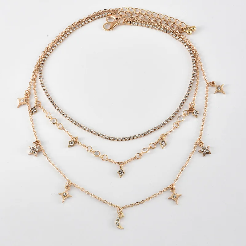 3 шт./компл. женские ожерелья изысканные кристаллы луна звезды кулон бисер