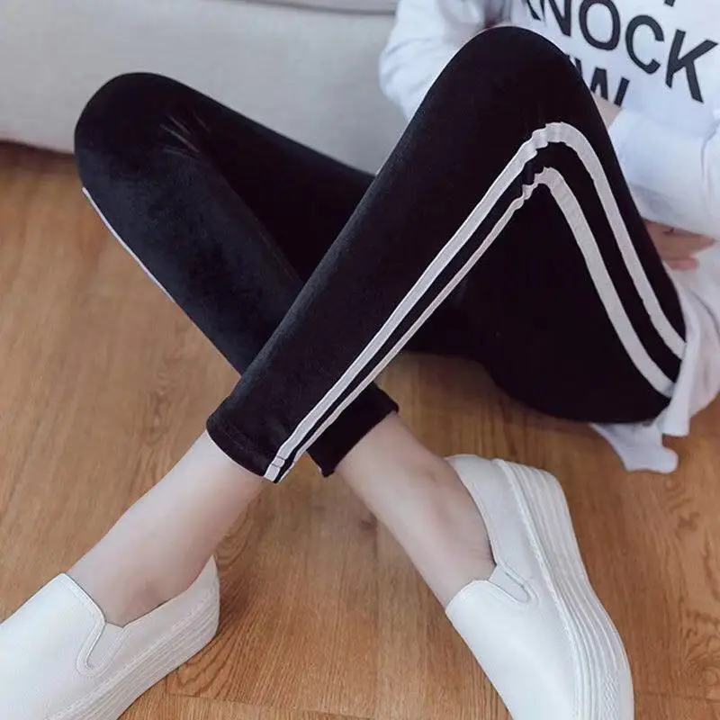 Женские весенне осенние теплые брюки тонкие бархатные лоскутные леггинсы