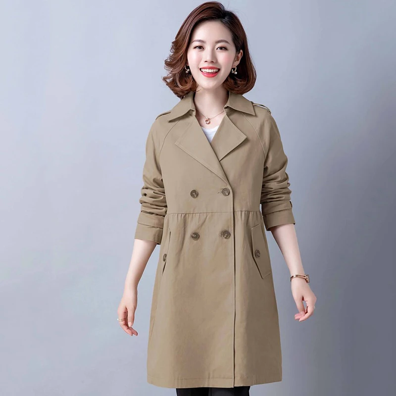 

Женская Повседневная куртка средней длины, свободный двубортный Тренч большого размера в Корейском стиле, весна-осень