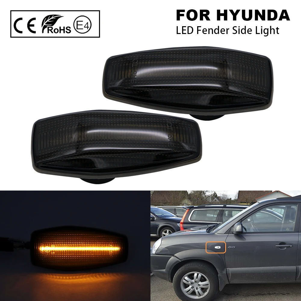 

2Pcs For Hyundai Sonata Tucson Elantra Tiburon Accent Smoked LED Fender Side Marker Light Turn Signal Lamp Indicator Light