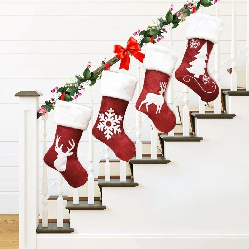 

Navidad Christmas Stocking Santa Sacks Gift Christmas Decorations for Home Candy Bag Hanging Xmas Tree Ornament New Year 2021