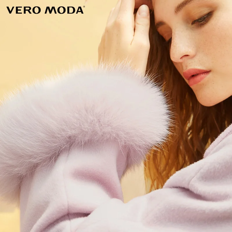 Vero Moda Новинка 100% шерстяное Пальто меховое украшение длинная куртка |