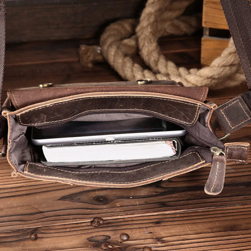 

GO-LUCK Brand Handmade Crazy Horse Genuine Leather Men Messenger Bags Men's Crossbody Shoulder Bag Business Ipad Flap Pack