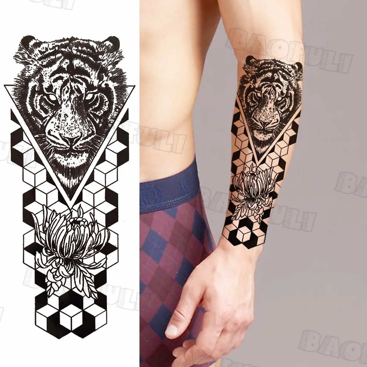 Черные временные татуировки далии для женщин взрослые геометрические тигровые